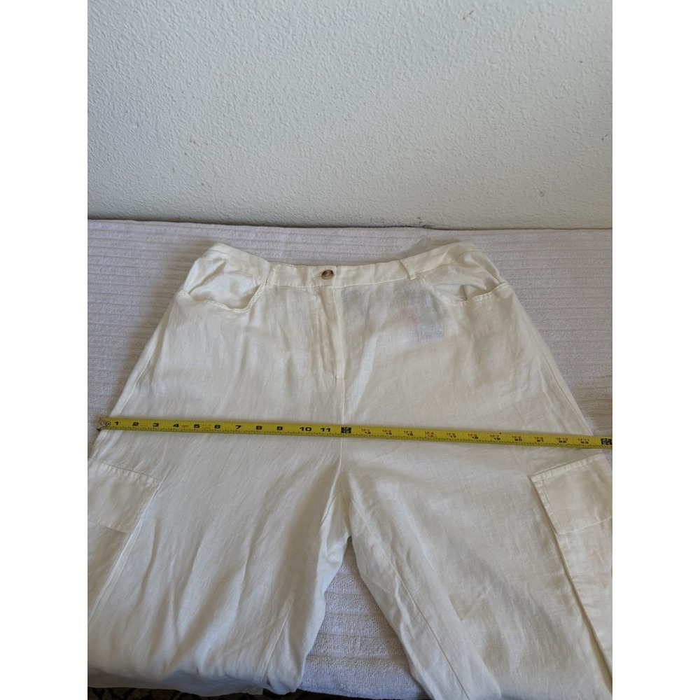 New Sincerely Jules Linen Cargo Pants XL White Wide Leg High Rise Linen Blend - Picture 12 of 16